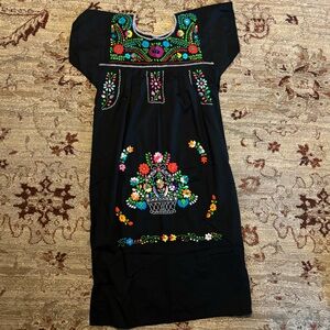 Made in Mexico Black Embroidered Floral Dress